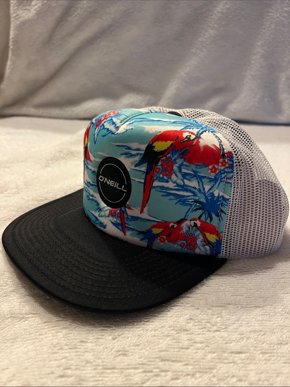 O'Neill Blue Tropical Parrot Trucker Hat with Black Bill